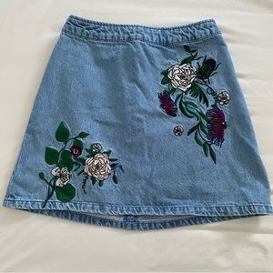 Beetle & Floral Vintage Style Cotton Denim Skirt
